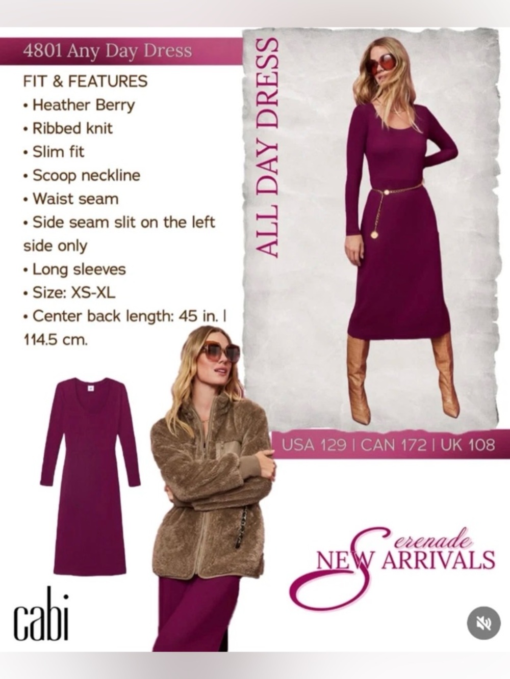 CAbi All Day Dress Ribbed Knit Sz S
